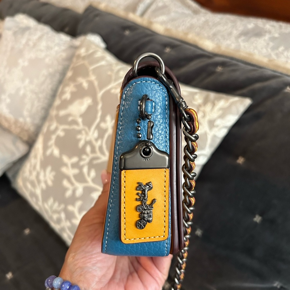 Coach Quilted Dinky Color Block Ombré Crossbody Bag in Goldenrod/River - Picture 4 of 8